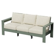 Better Homes & Gardens Ezra HDPE Outdoor Sofa, Green with Cream Boucle Cushions