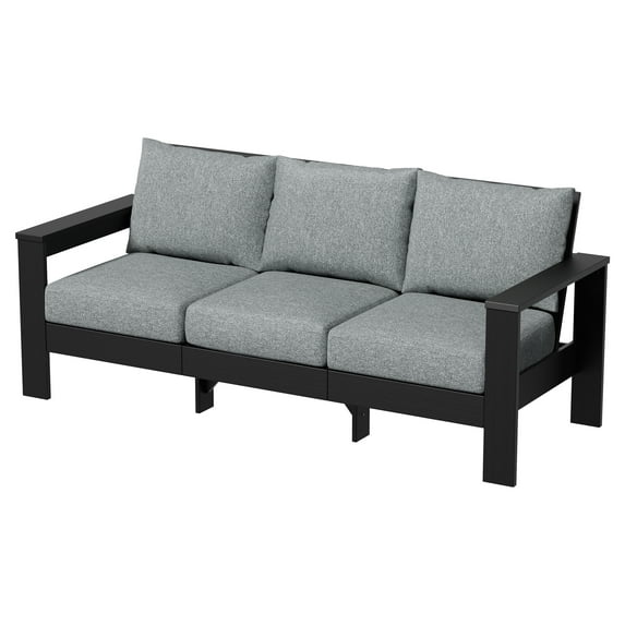 Better Homes & Gardens Ezra Outdoor HDPE Sofa, Black with Bellamy Gray Cushions