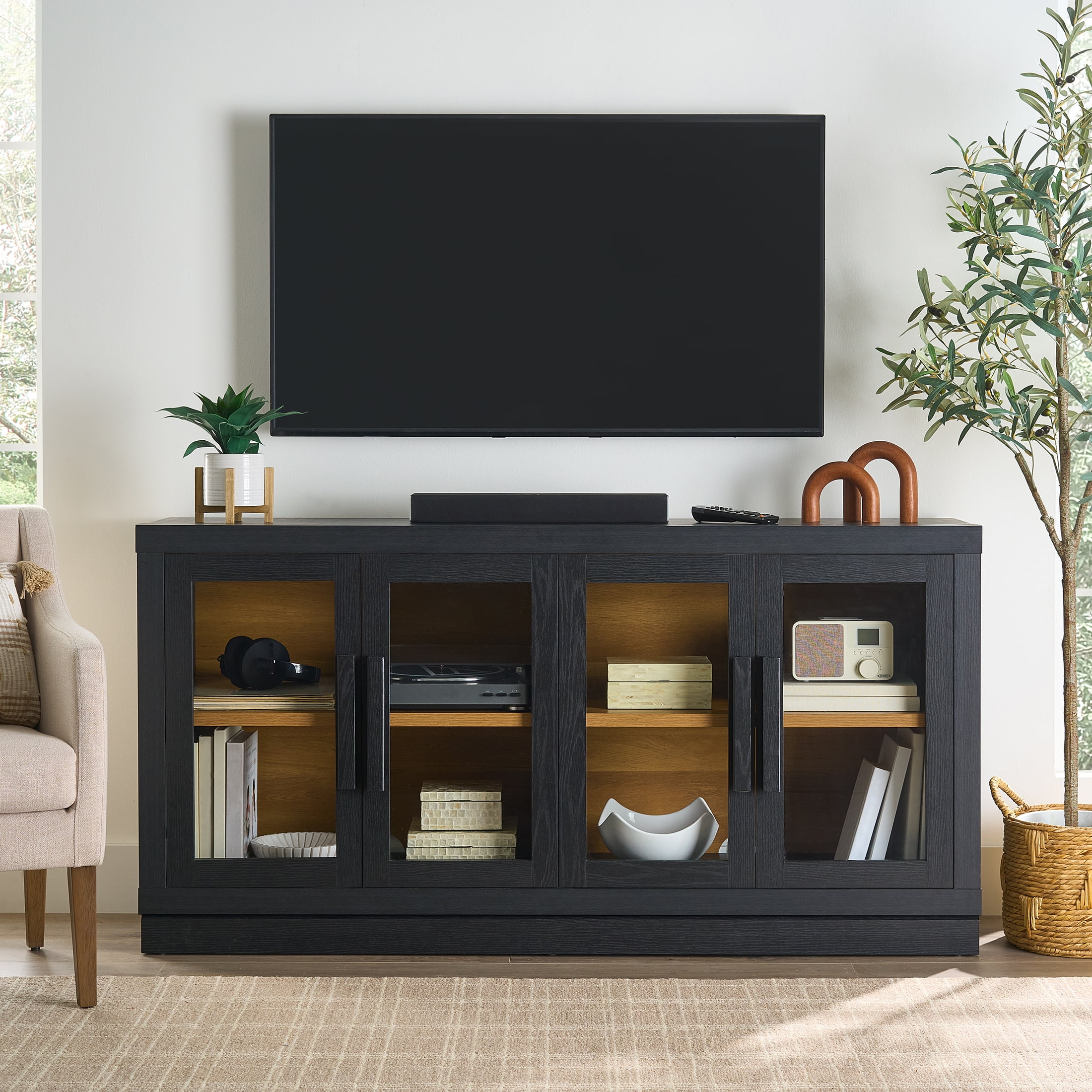 Better Homes & Gardens Ezra TV Stand for TV's up to 70", Rich Black finish - Walmart.com