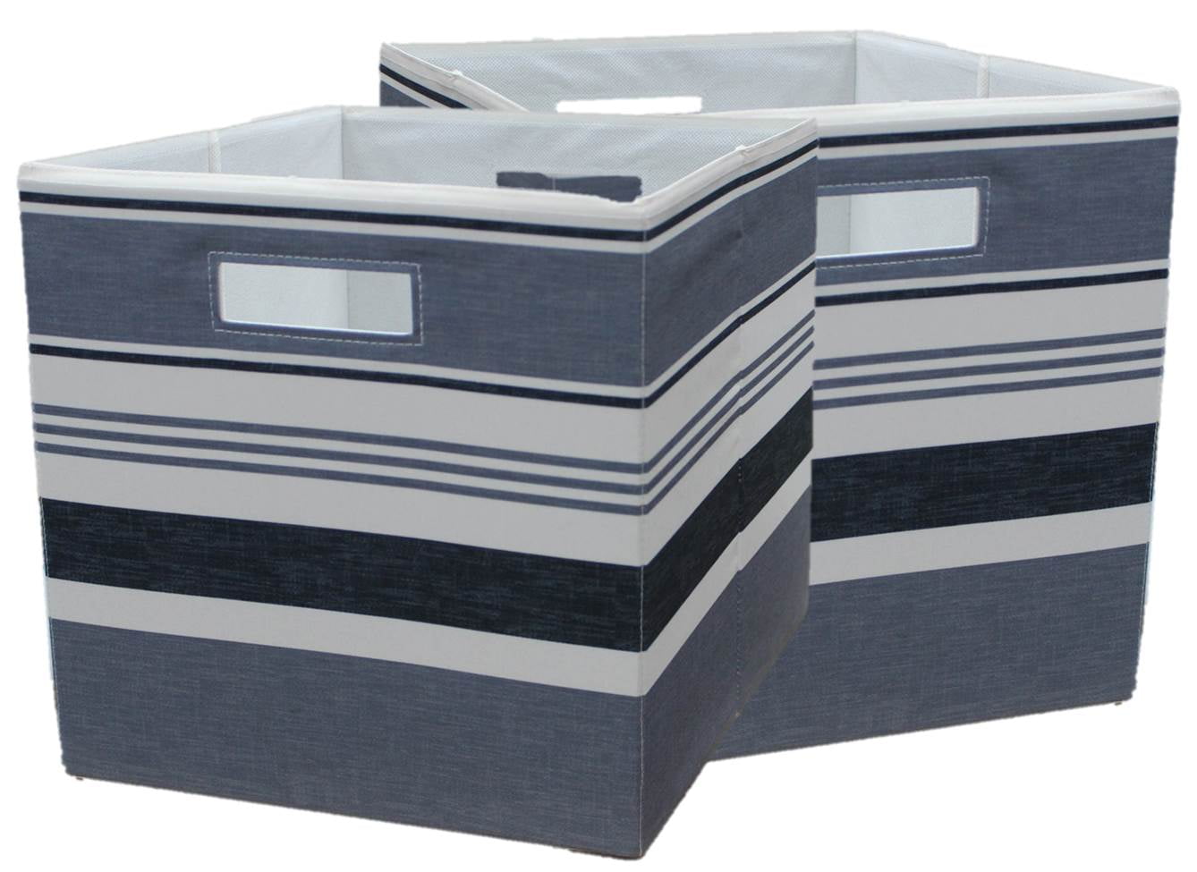 Black and White Striped Fabric Collapsible Cube Storage Bins