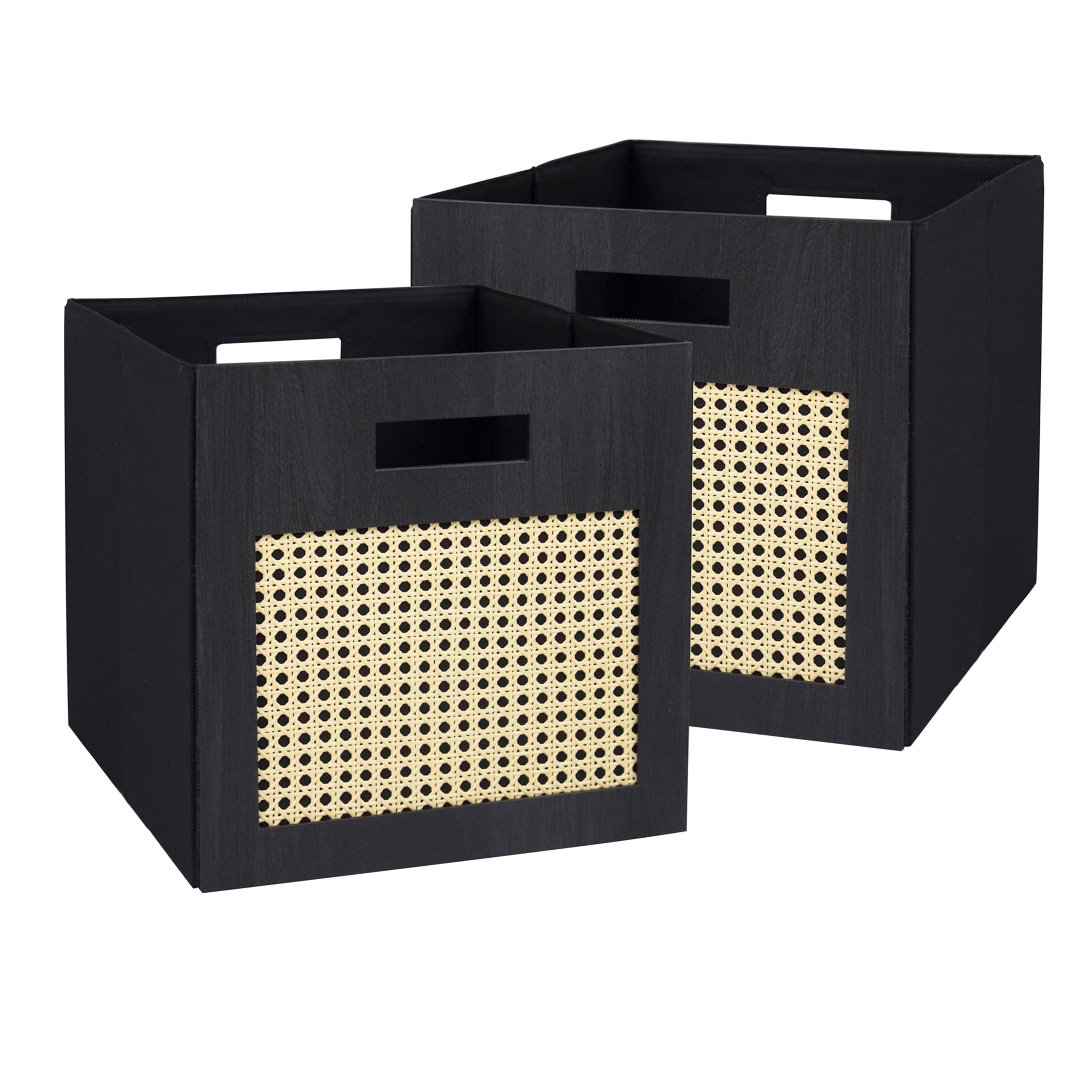 Better Homes & Gardens Fabric Cube Storage Bins (12.75" x 12.75"), Charcoal with Caning, 2 Pack