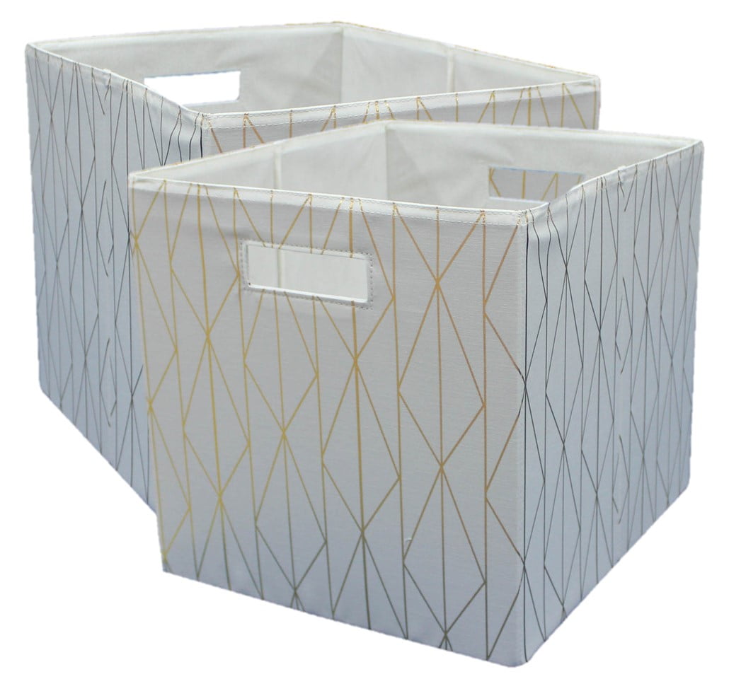 Better Homes & Gardens Fabric Cube Storage Bins (12.75" x 12.75"), Gold & Ivory, 2 Pack