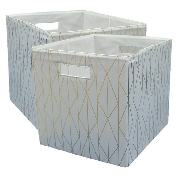 Better Homes & Gardens Fabric Cube Storage Bins (12.75" x 12.75"), Gold & Ivory, 2 Pack