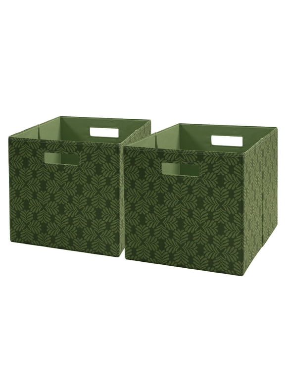 Better Homes & Gardens Fabric Cube Storage Bins (12.75" x 12.75"), 2 Pack, Green Baker Fan