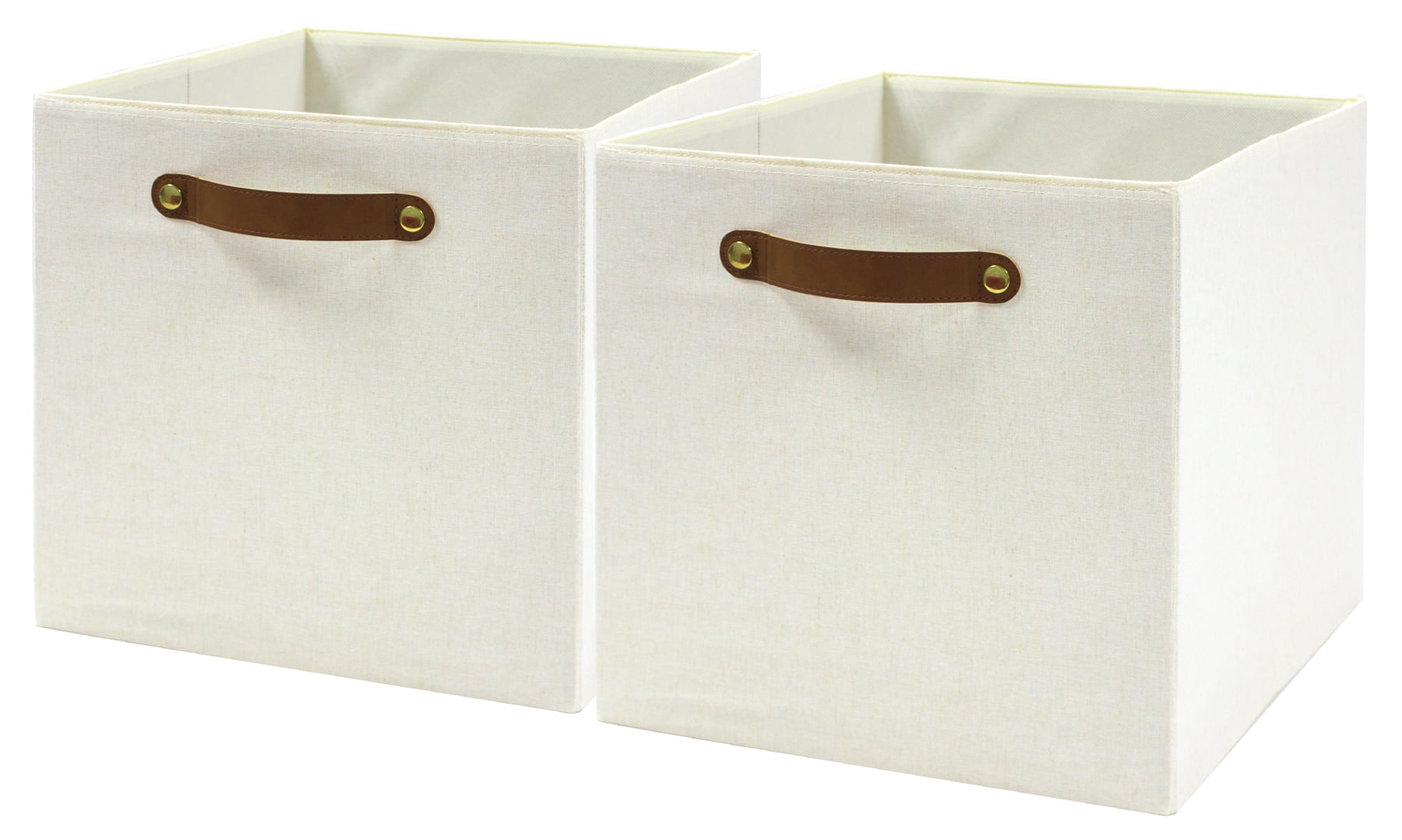 Better Homes & Gardens Fabric Cube Storage Bins (12.75" x 12.75"), 2 Pack, Vanilla with Leather