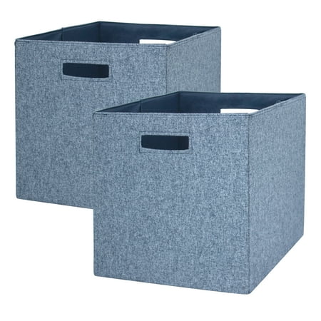 Better Homes & Gardens Fabric Cube Storage Bins (12.75" x 12.75"), 2 Pack, Washed Indigo