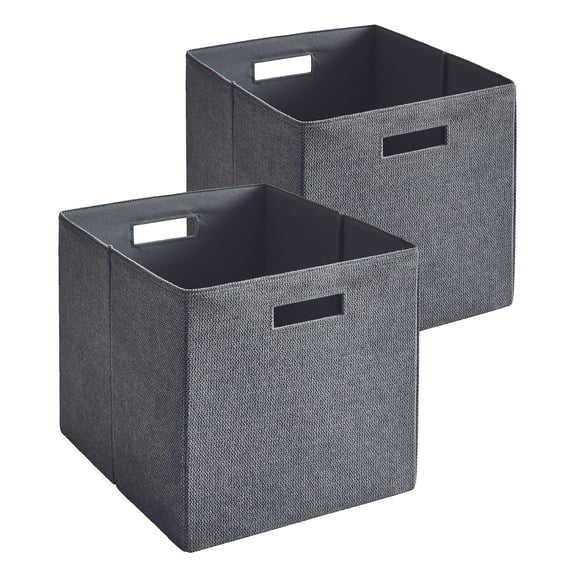 Better Homes & Gardens Fabric Cube Storage Bins (12.75" x 12.75"), Gray Textured, 2 Pack