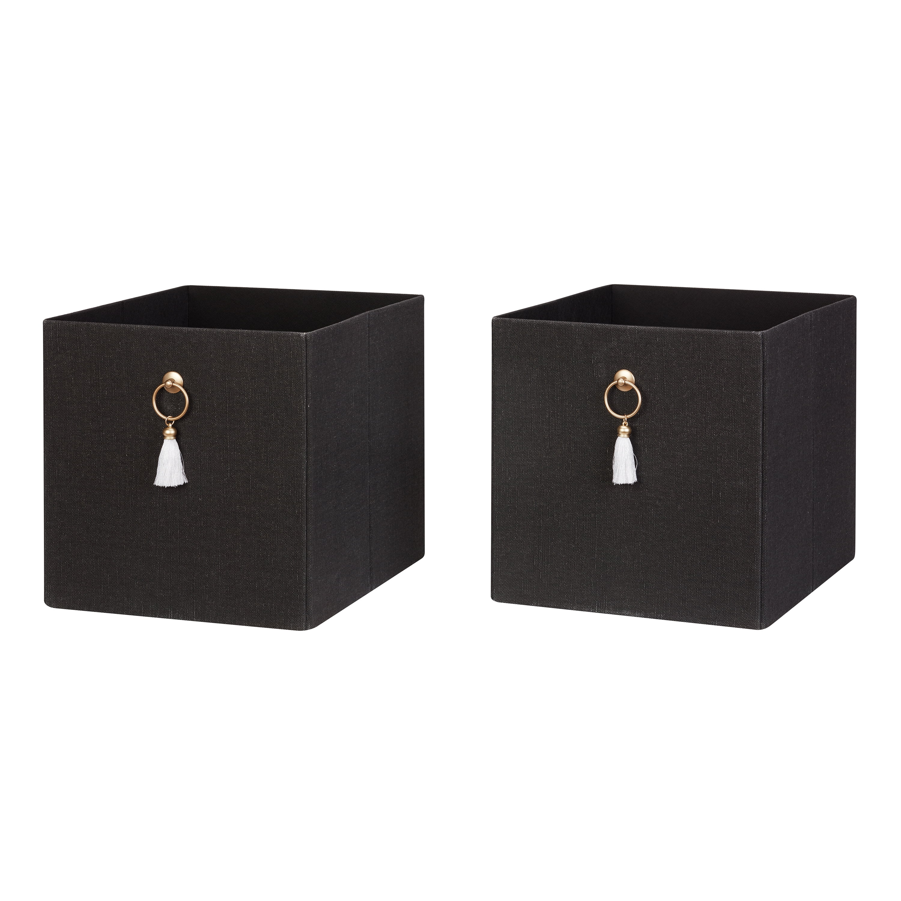 Better Homes & Gardens Fabric Storage Bin with Tassel, 2Pack, Black