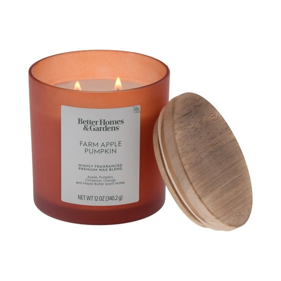 Better Homes and Gardens Farm Apple Pumpkin Scented 2-Wick Frosted Jar Candle 12oz.