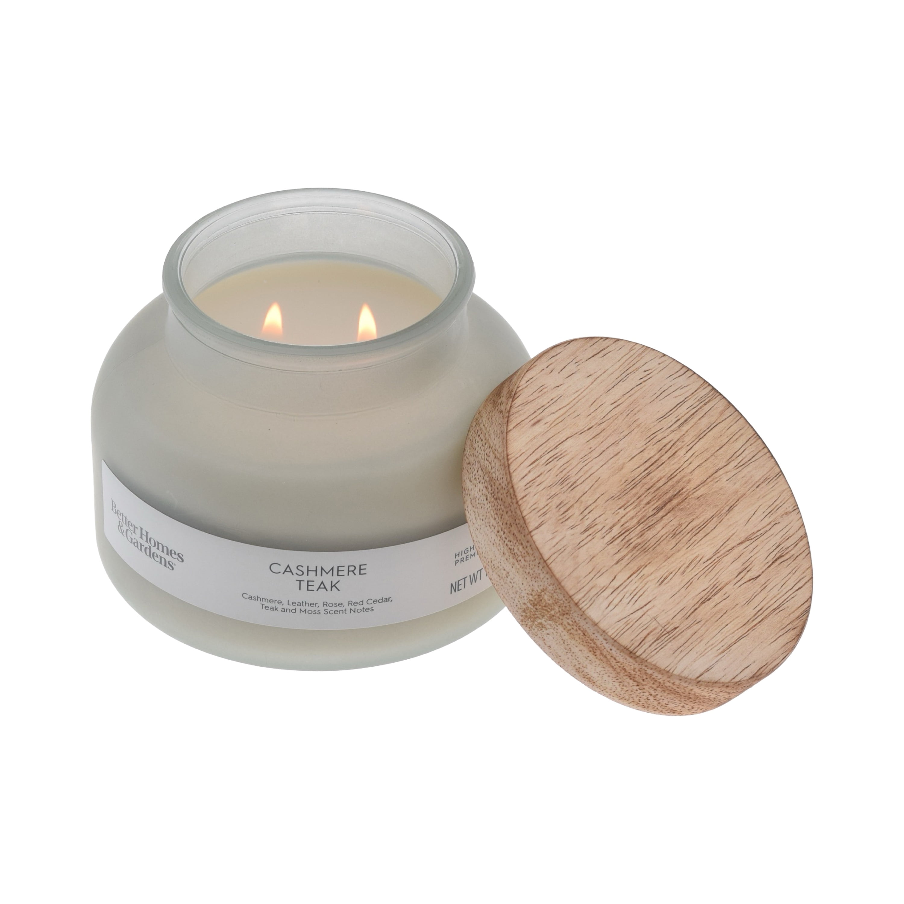 Better Homes & Gardens Cashmere Teak Scented 2-Wick Frosted Jar Candle, 18 oz