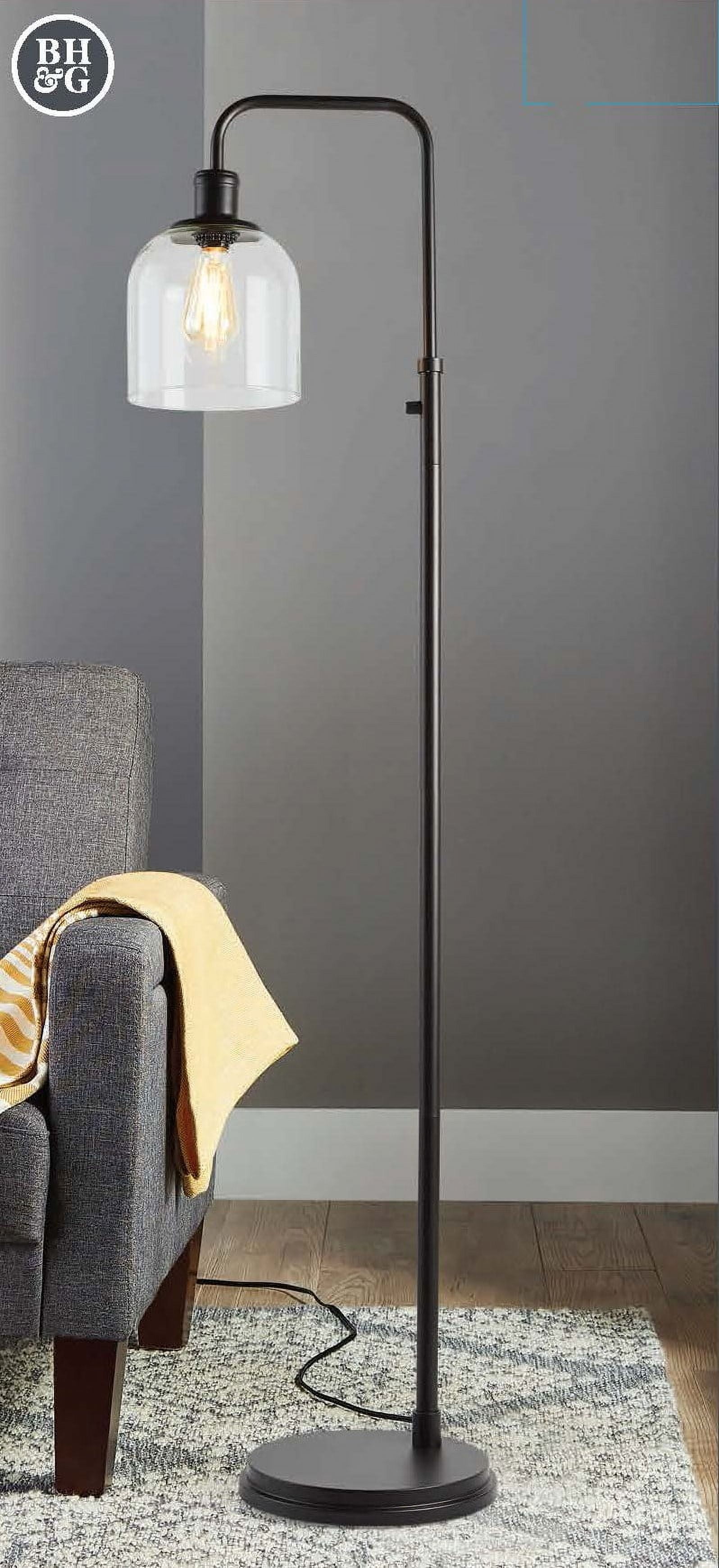Farmhouse 60" Black Metal Floor Lamp with Glass Shade