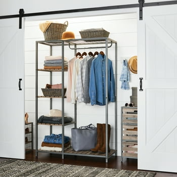 Better Homes & Gardens Farmhouse Gray Wood and Metal Garment Rack