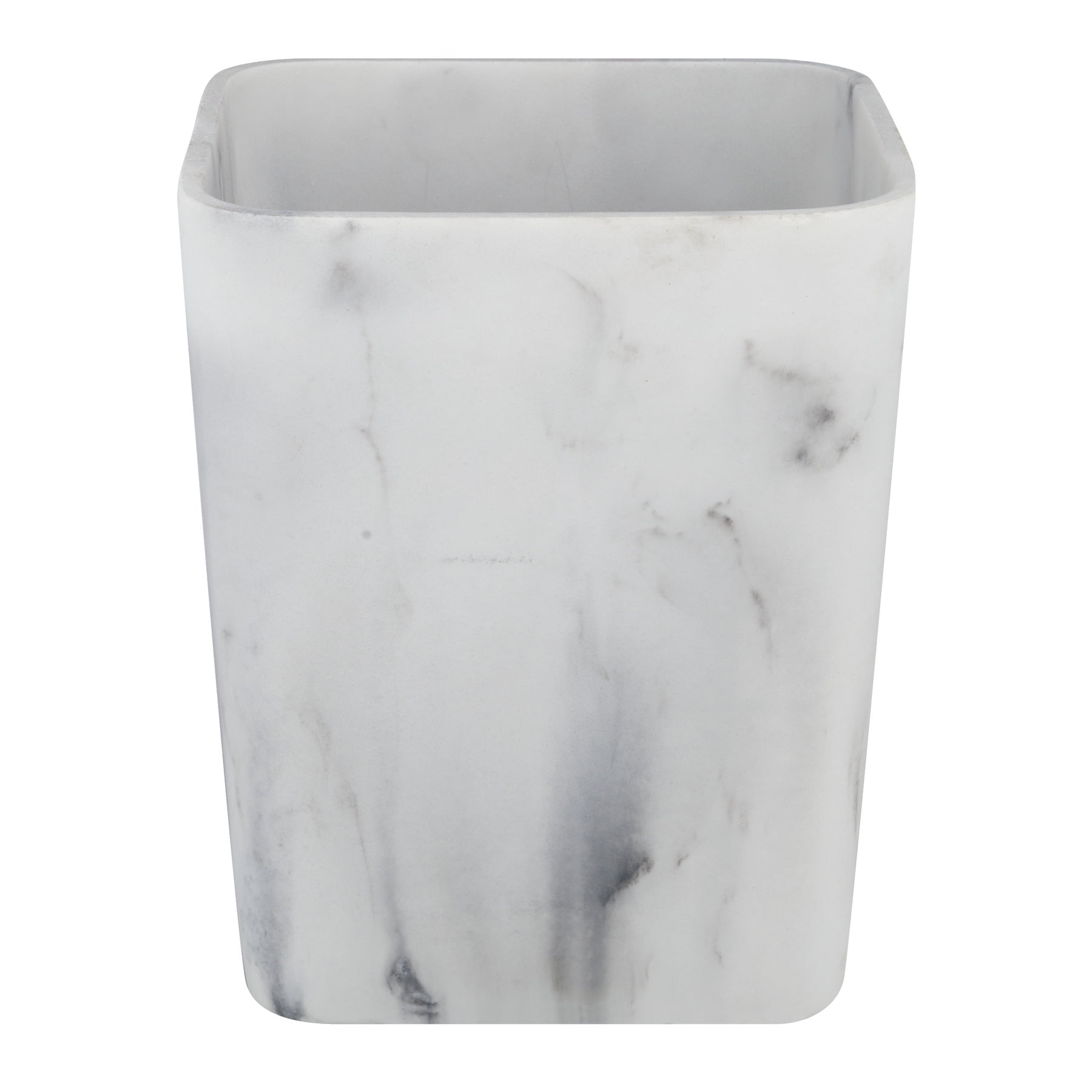 White Faux Marble Square Plastic Wastebasket