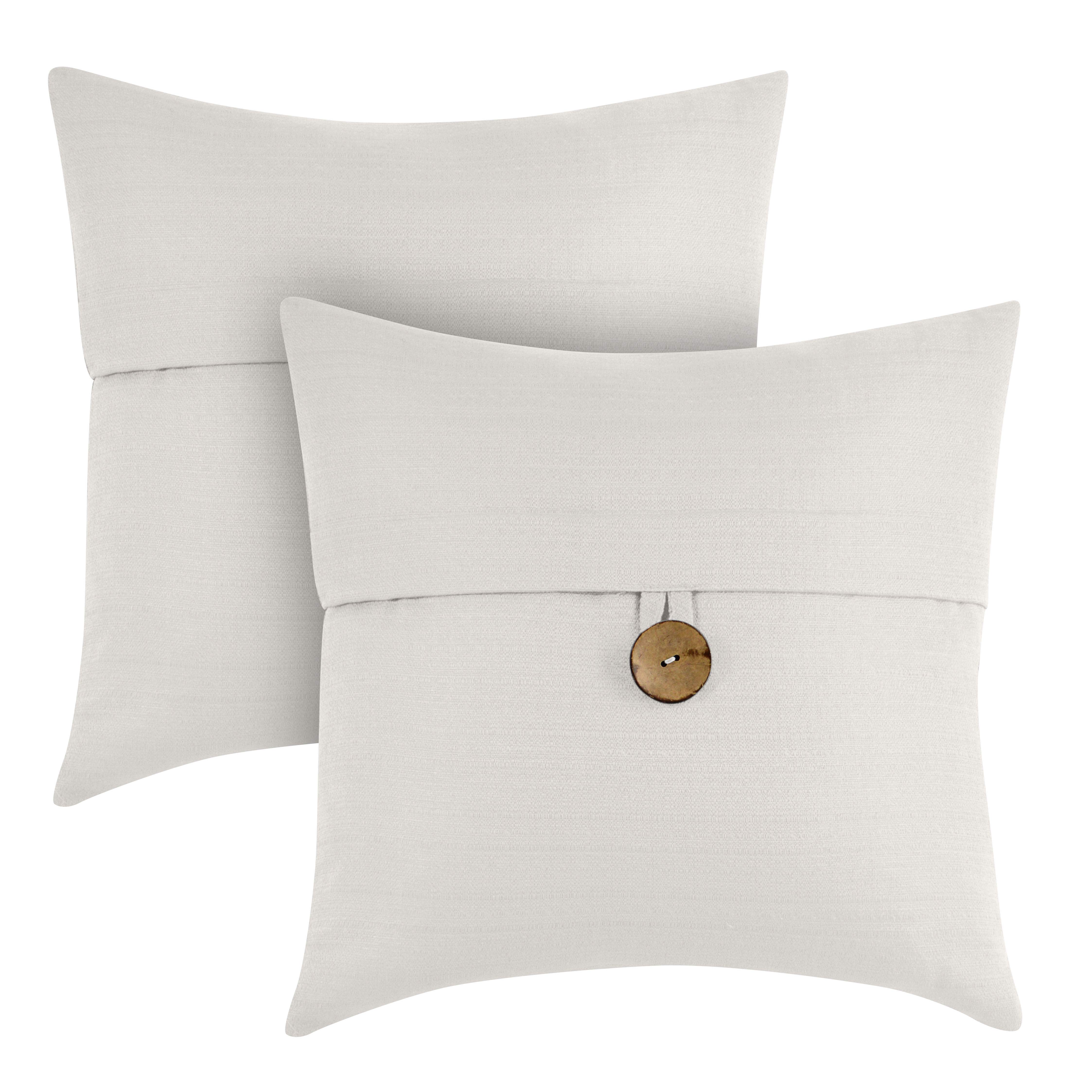 Better Homes & Gardens Feather Filled Banded Button Decorative Throw Pillow, 20" x 20", White, 2 Pack - image 1 of 7