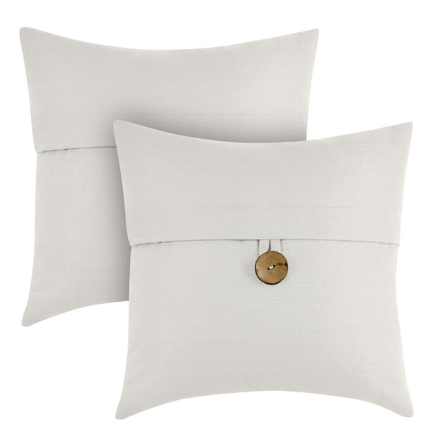 Better Homes & Gardens Feather Filled Banded Button Decorative Throw Pillow, 20" x 20", White, 2 Pack