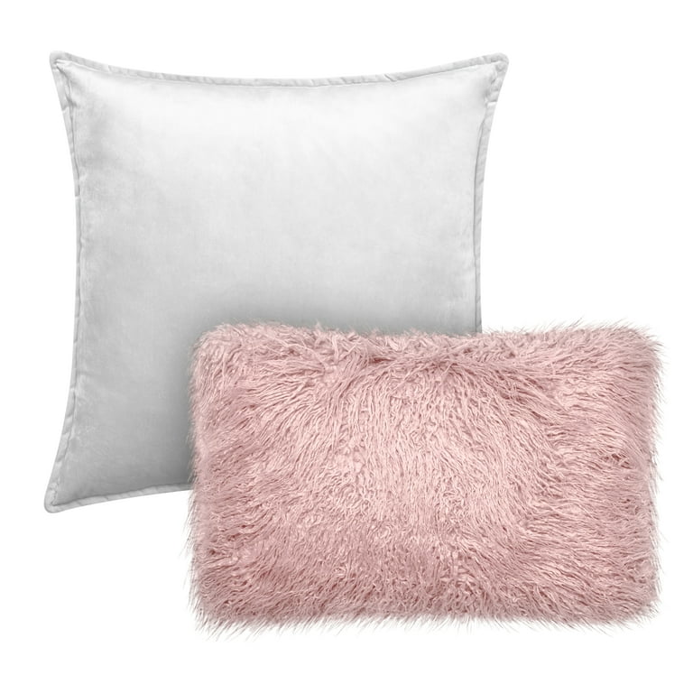 Better Homes Gardens Feather Filled Velvet Square Mongolian Faux Fur Oblong Decorative Throw Pillows White Blush 2 Piece Set Walmart