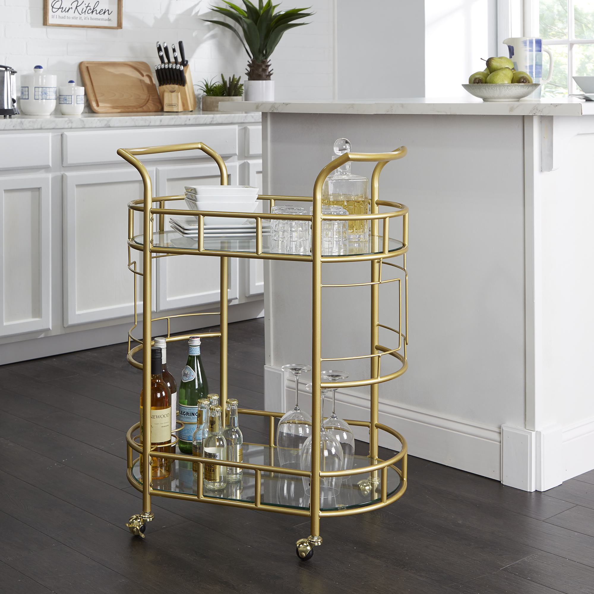 Better Homes & Gardens Fitzgerald Bar Cart with Matte Gold Metal Finish, 2-Tiers - image 1 of 10