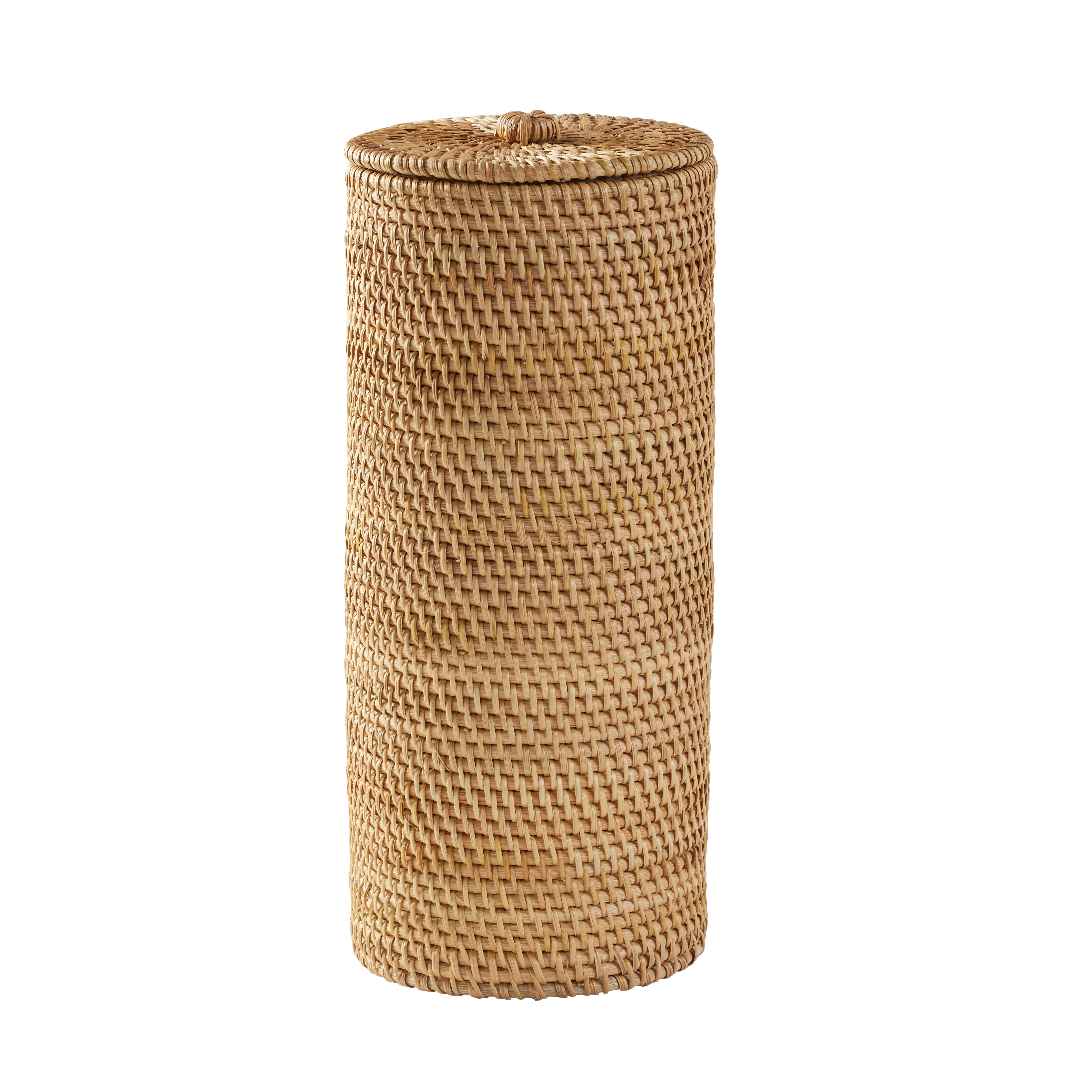 Better Homes & Gardens Floor Standing Rattan Bathroom Toilet Paper Reserve with Lid