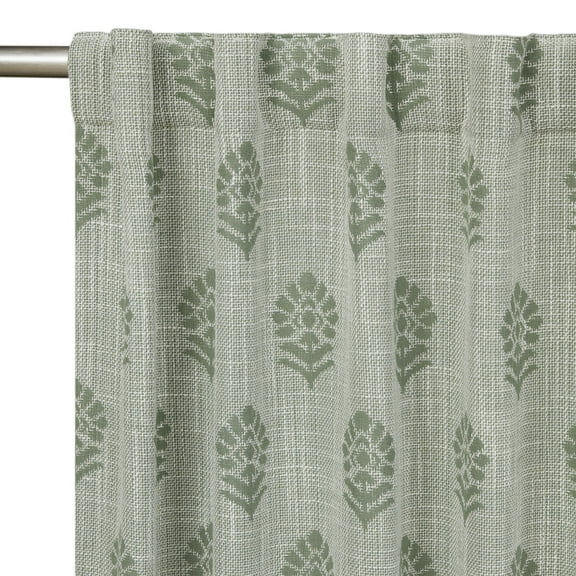Better Homes & Gardens Floral Block Print Blackout Single Curtain Panel, Green, 50"W x 84"L