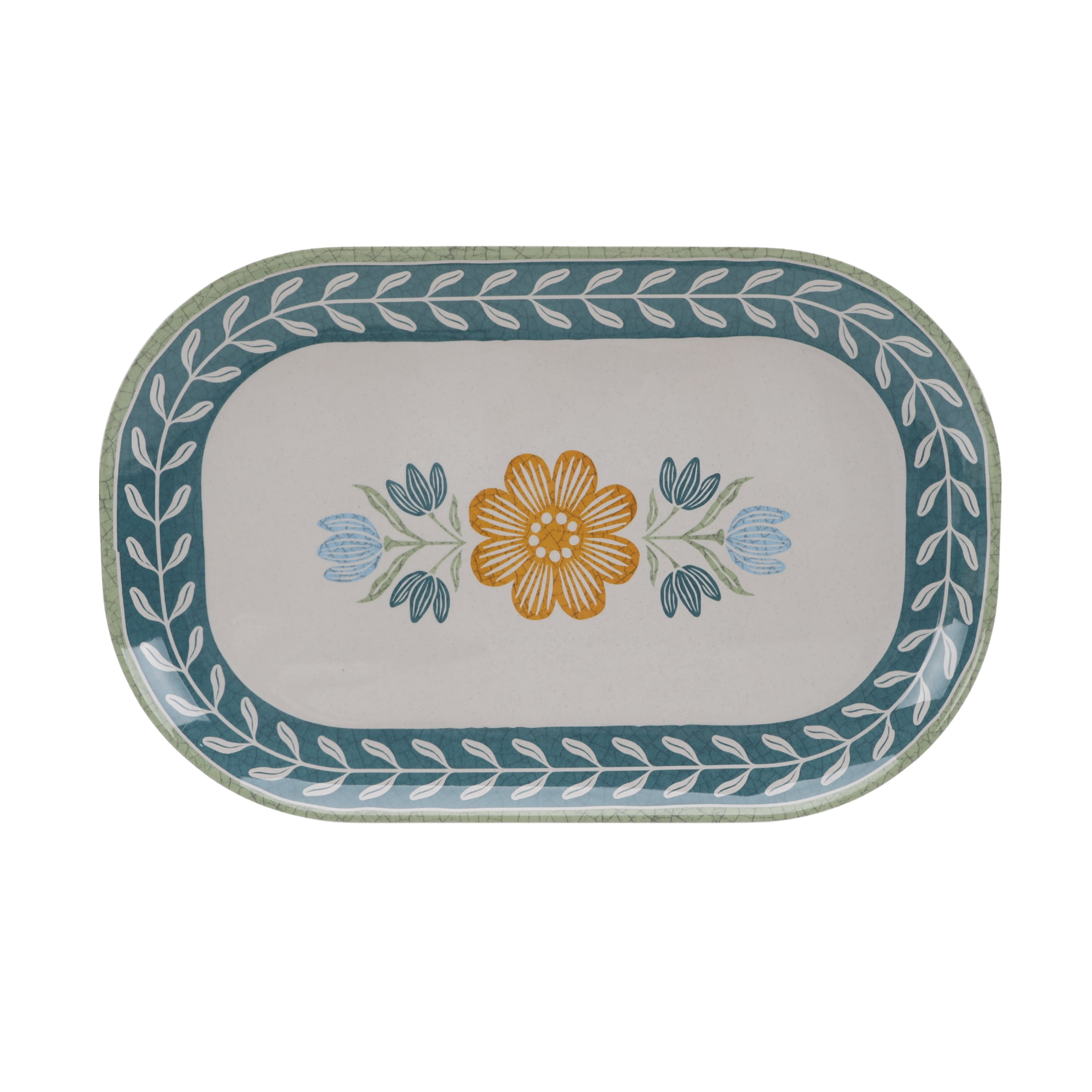 Better Homes & Gardens Floral Green Serving Tray, 15.6 in x 10.1 in, Dishwasher Safe