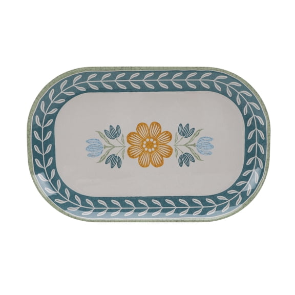 Better Homes & Gardens Floral Green Serving Tray, 15.6 in x 10.1 in, Dishwasher Safe
