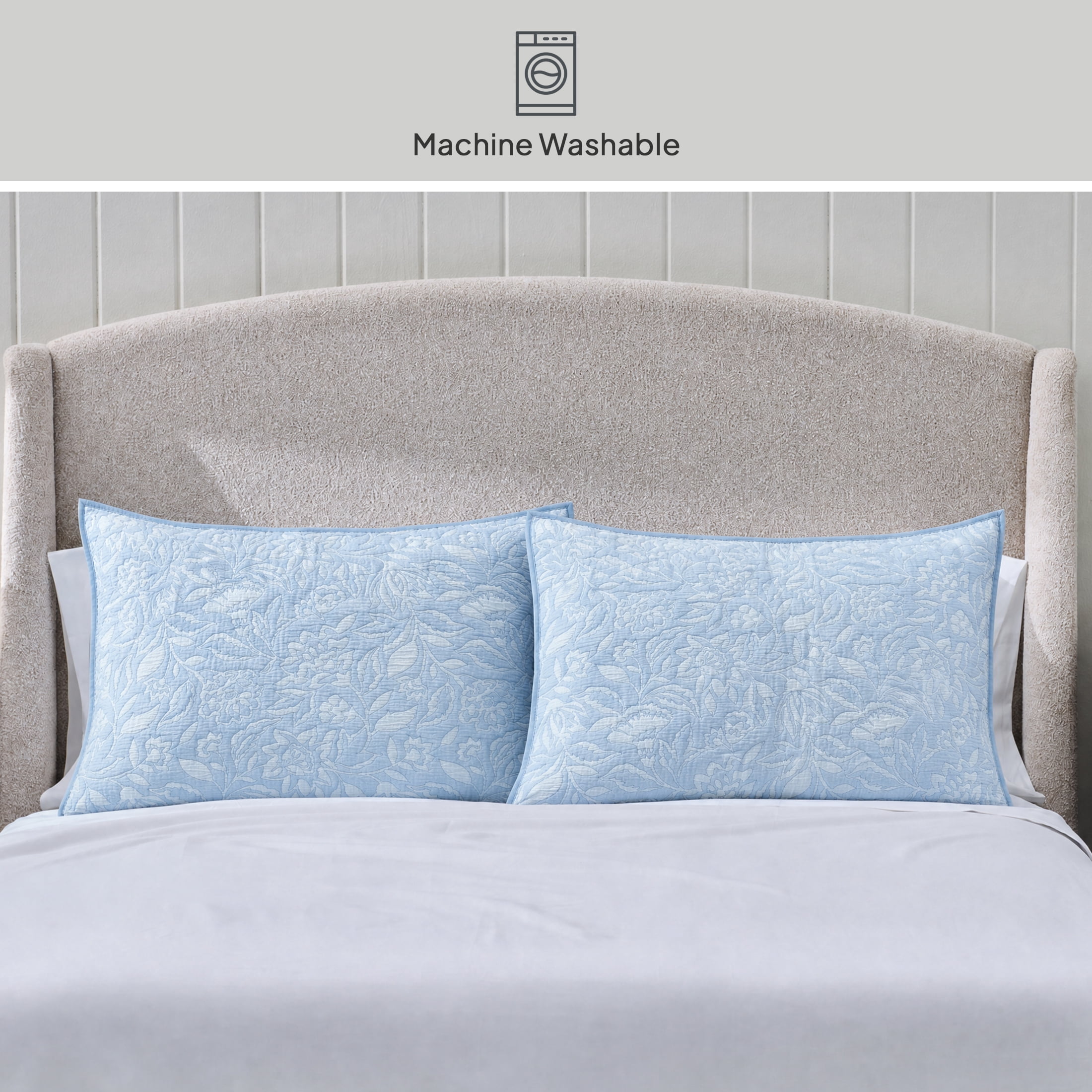 Better Homes & Gardens Floral Matelassé Pillow Shams, Standard, Blue, 2 Pack