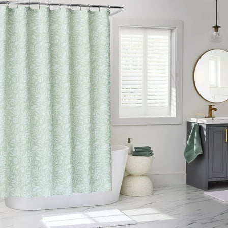 Better Homes & Gardens Floral Matelasse Shower Curtain, Green, Polyester, Recycled Poly, 72"x 72", 1pc
