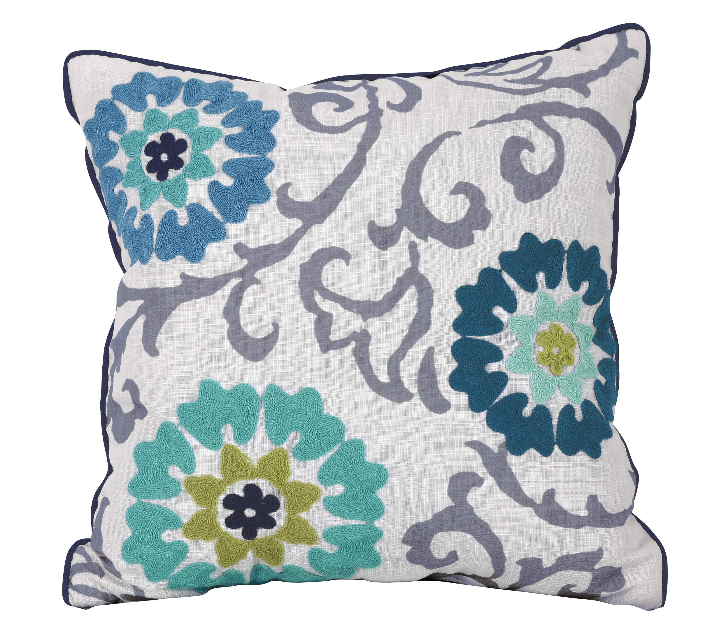 Better Homes & Gardens Floral Medallion Decorative Throw Pillow, Gray and Blue - image 1 of 2