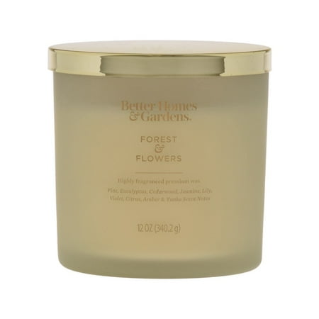 Better Homes & Gardens Forest & Flowers Scented 2-Wick Glass Jar Candle with Gold Metal Lid 12oz