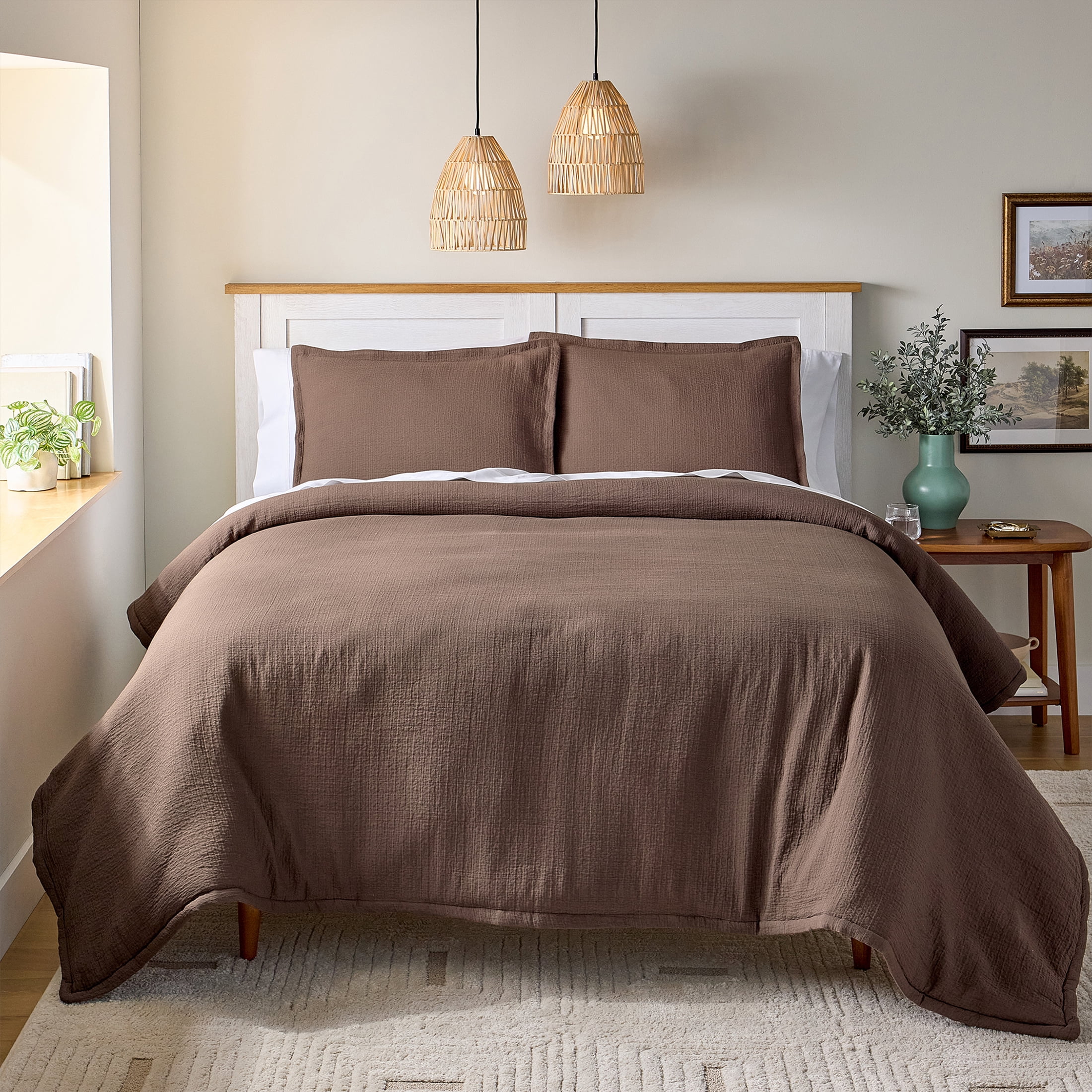 Better Homes & Gardens Full/Queen All-Season Comforter Set, 3-Piece, Brown Gauze
