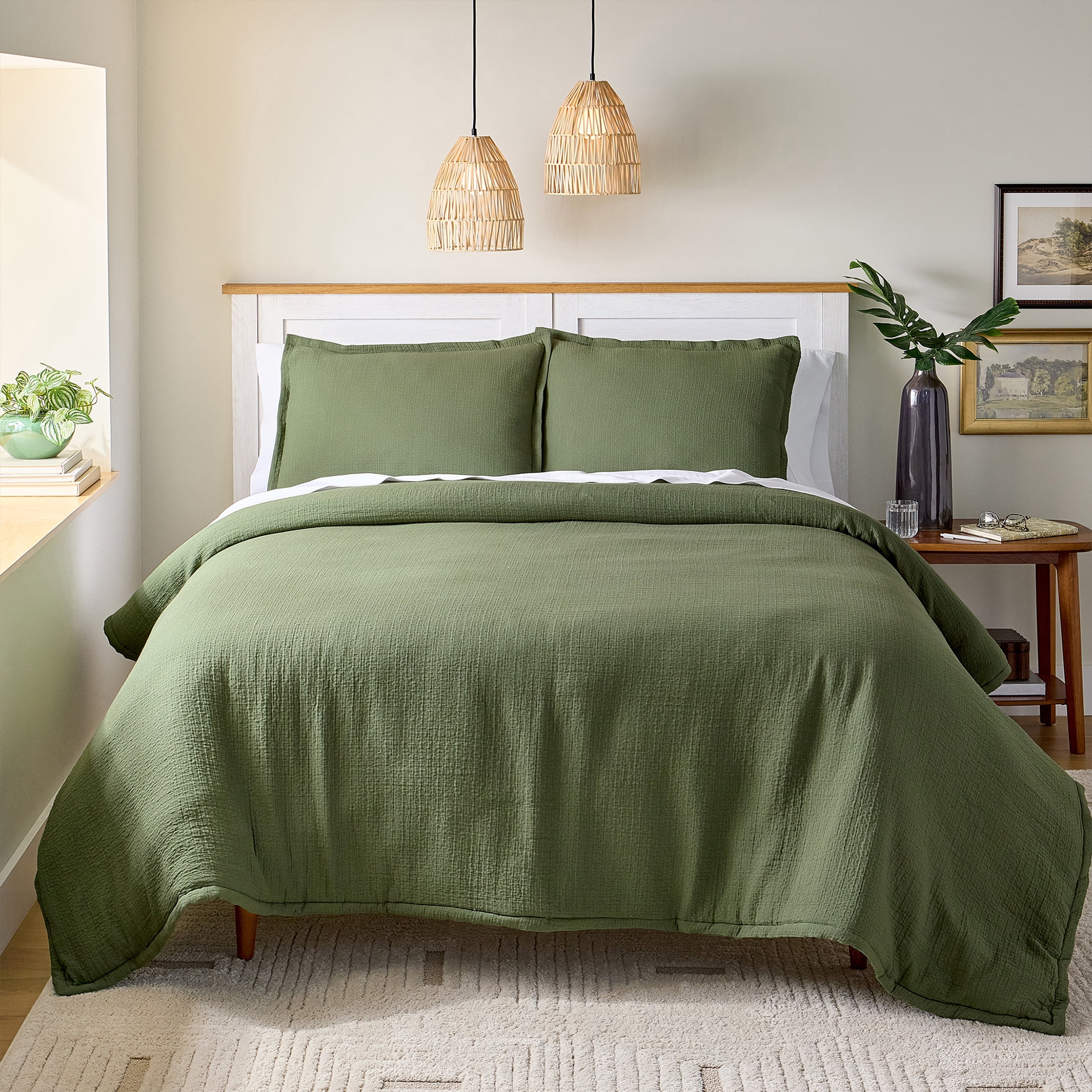 Better Homes & Gardens All-Season Full/Queen Comforter Set, 3-Piece, Green Gauze