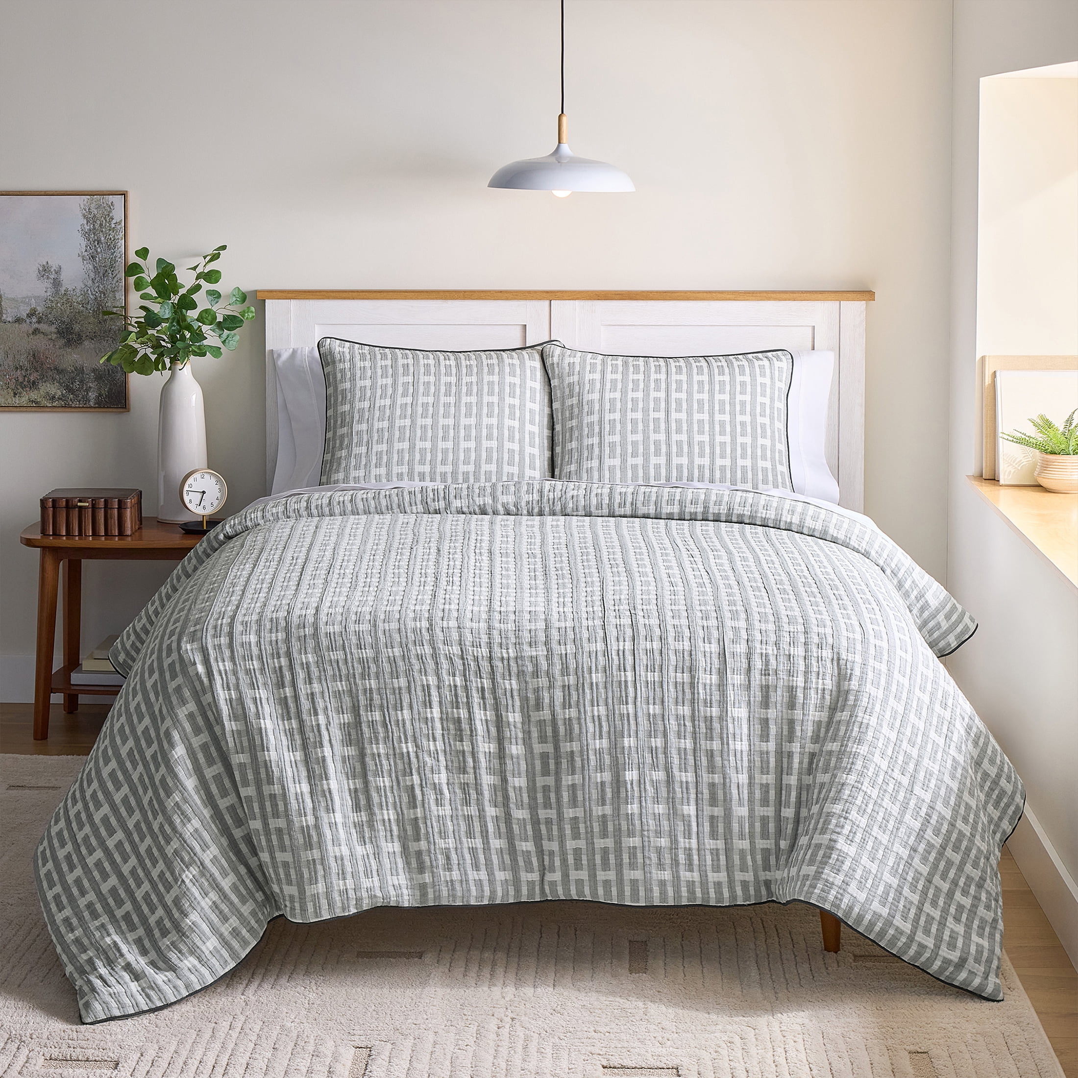 Better Homes & Gardens Full/Queen Comforter Set, All-Season, 3-Piece, Grey Basket Weave