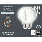 Better Homes & Gardens G25 LED Vintage Light Bulb, 4W 40W Equivalent, Daylight, Thin Filament, E26 Medium Base, 2 Pack