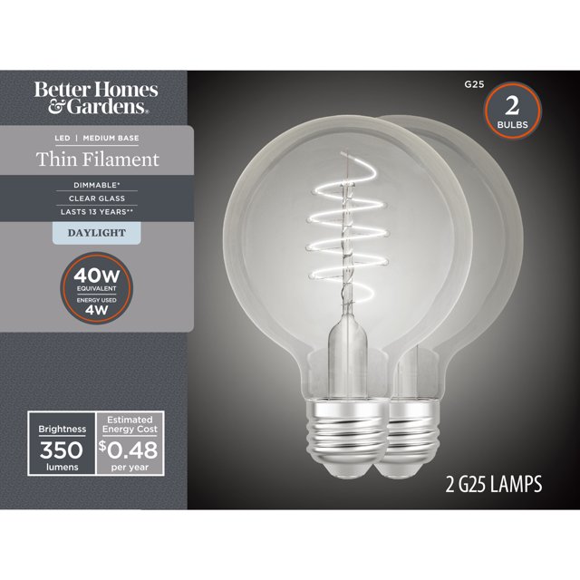 Better Homes & Gardens G25 LED Vintage Light Bulb, 4 Watts (40W ...