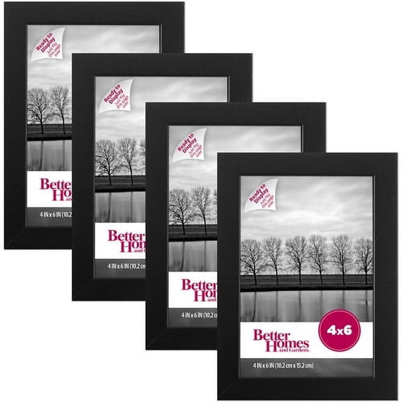 Better Homes & Gardens Gallery 4x6 Tabletop Picture Frame, Black, Set of 4