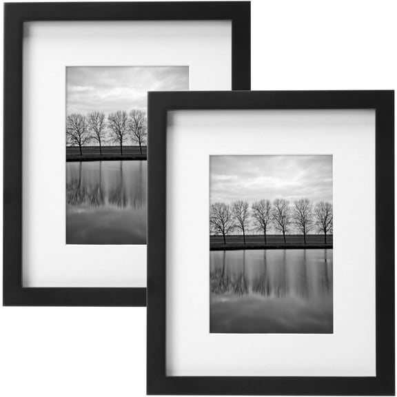 Better Homes & Gardens Gallery 8x10 Matted for 5x7 Tabletop Picture Frame, Black, Set of 2