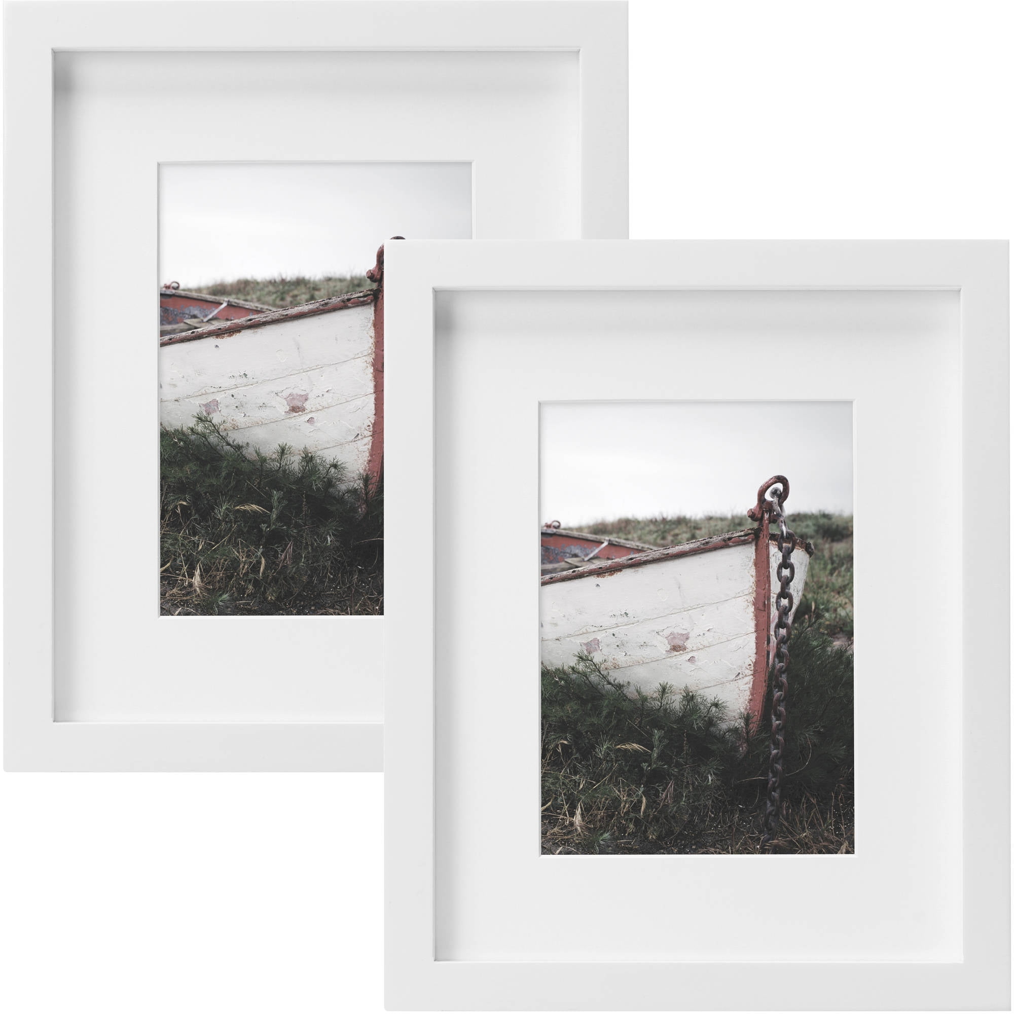 Better Homes & Gardens Gallery 8x10 Matted for 5x7 Tabletop Picture Frame, White, Set of 2