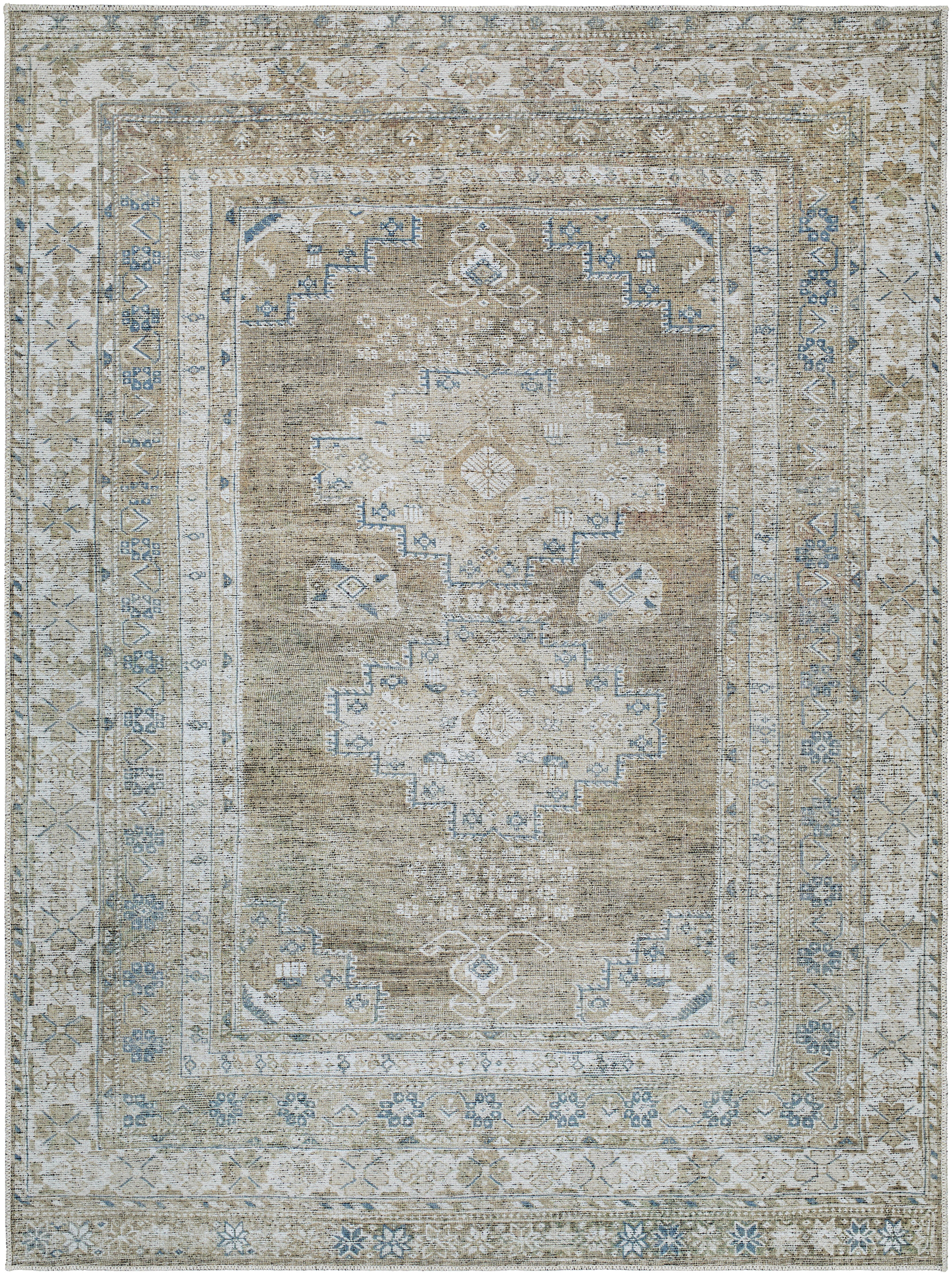 Better Homes & Gardens Geo Medallion Washable Non-Skid Area Rug, Sage, 5'3" x 7' - image 1 of 6