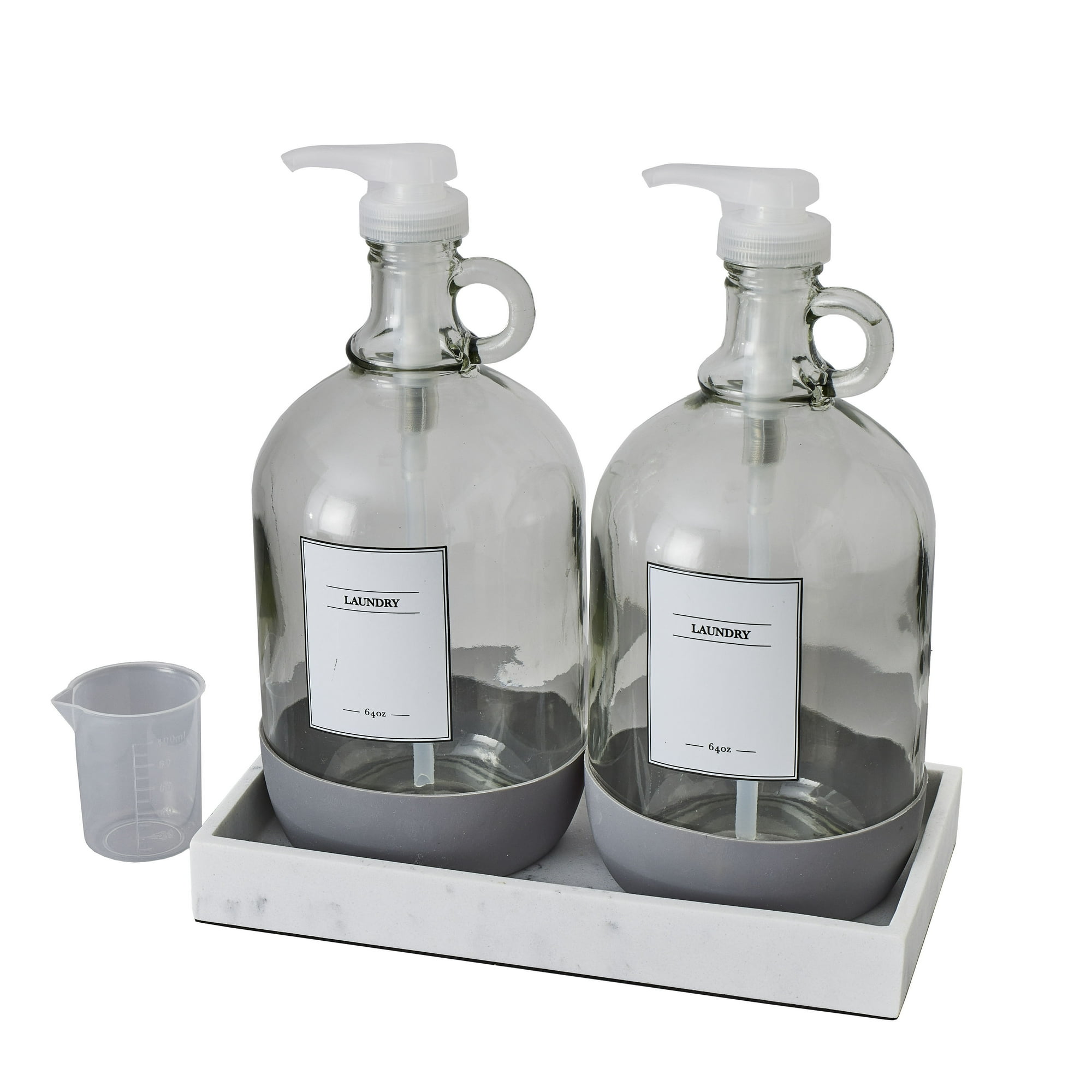 Better Homes & Gardens Laundry Detergent Dispenser Set with Tray and Measuring Cup, Clear & White, 128 oz, 2-Pack