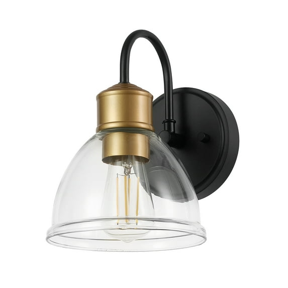 Better Homes & Gardens Indoor 1-Light Matte Black Wall Sconce, Clear Glass Shade, LED Bulb Included