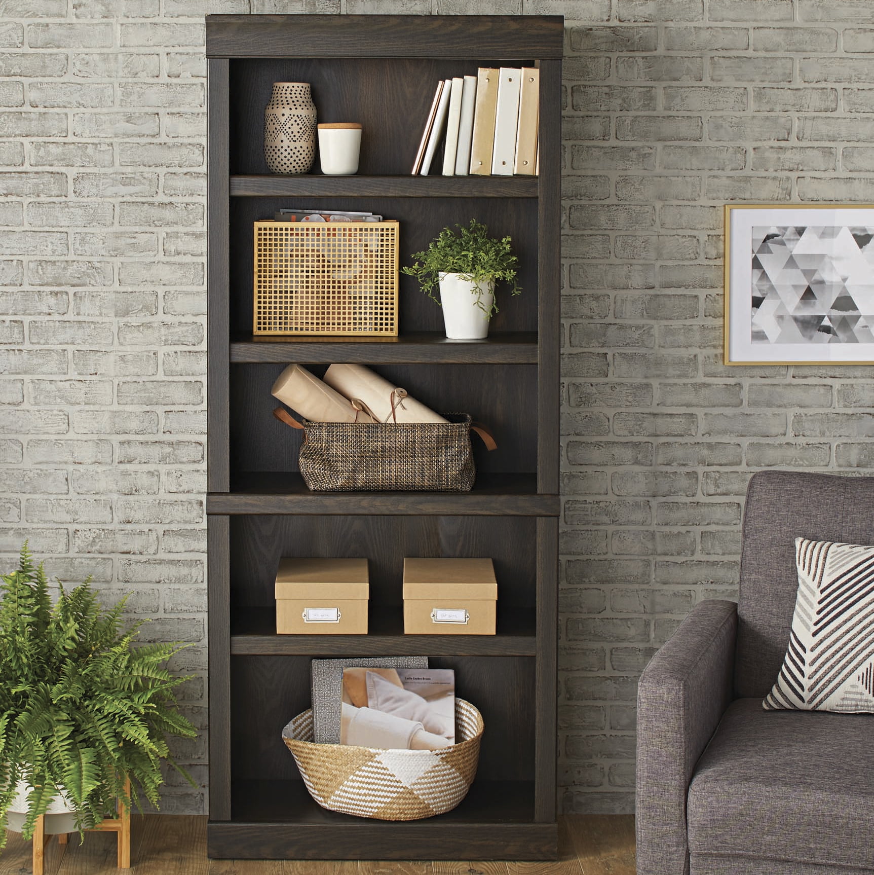Better Homes & Gardens Glendale 5Shelf Bookcase, Dark Oak