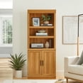thumbnail interactive-video image 1 of Better Homes & Gardens Glendale 5-Shelf Bookcase With Doors, Light Honey Finish, 1 of 12