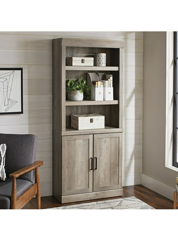 Better Homes & Gardens Glendale 5 Shelf Bookcase with Doors, Rustic Gray Finish