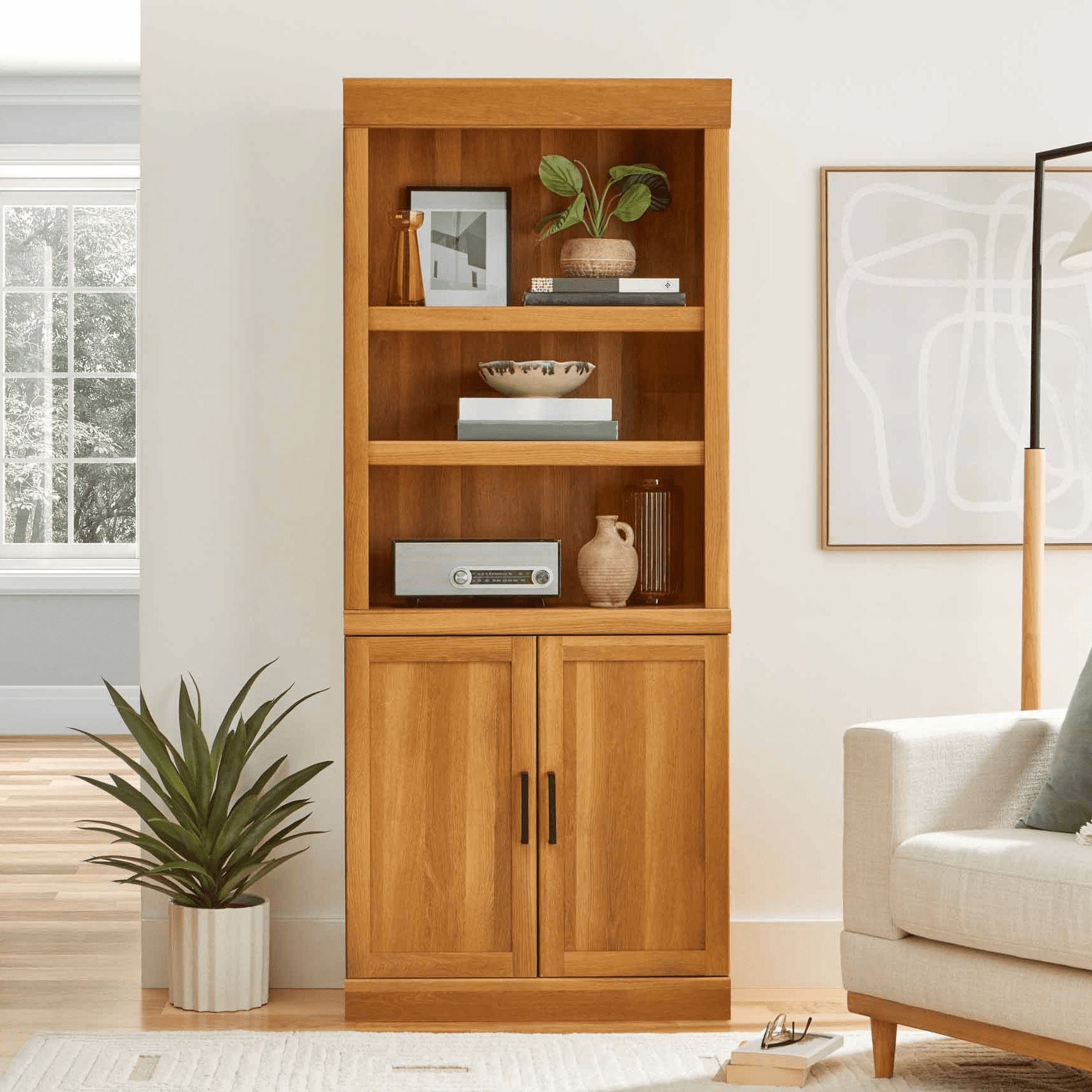 Better Homes & Gardens Glendale Bookcase with Doors – Light Honey