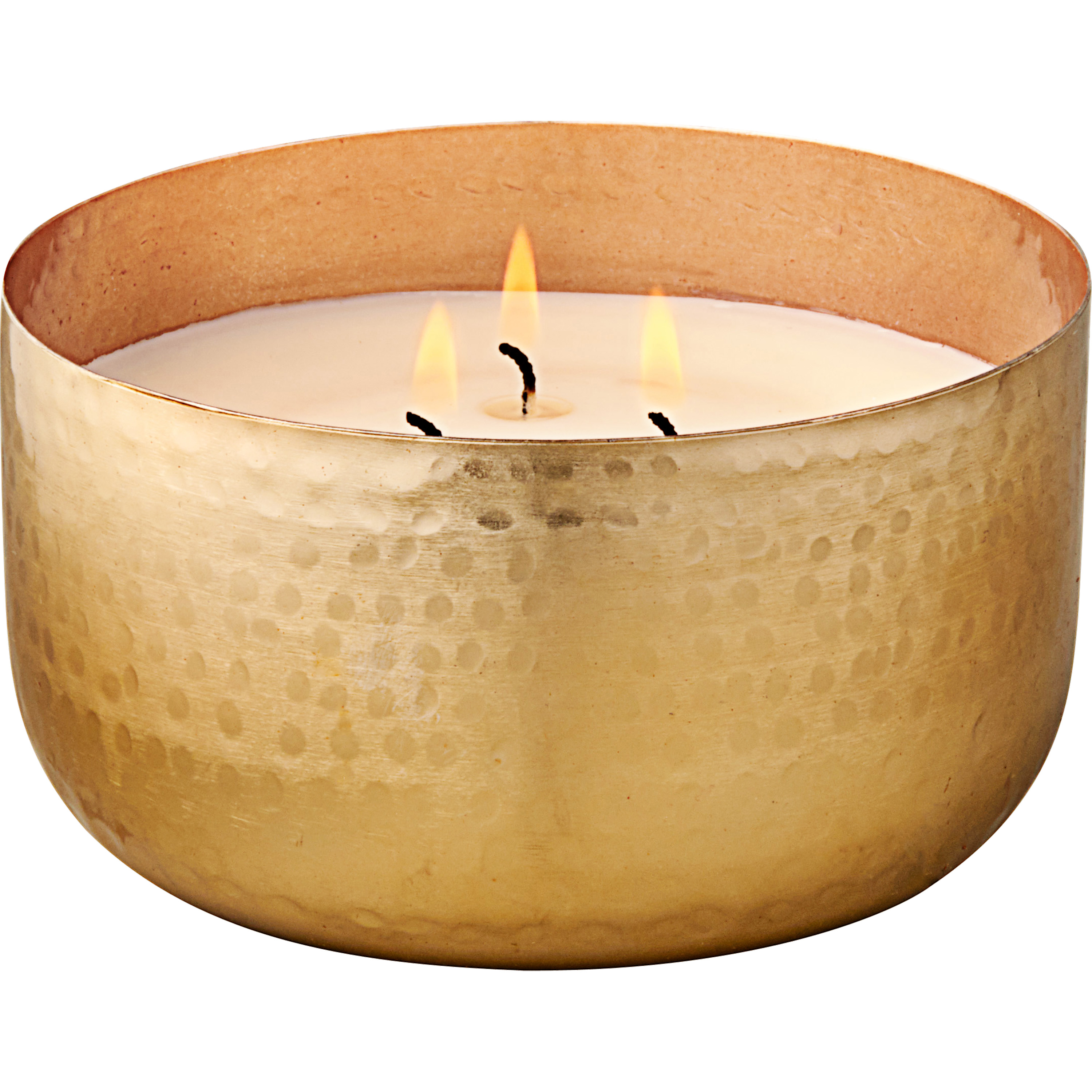 Better Homes & Gardens Gold Hammered Metal Bowl 3-Wick Soft Cashmere Amber Candle - image 1 of 3
