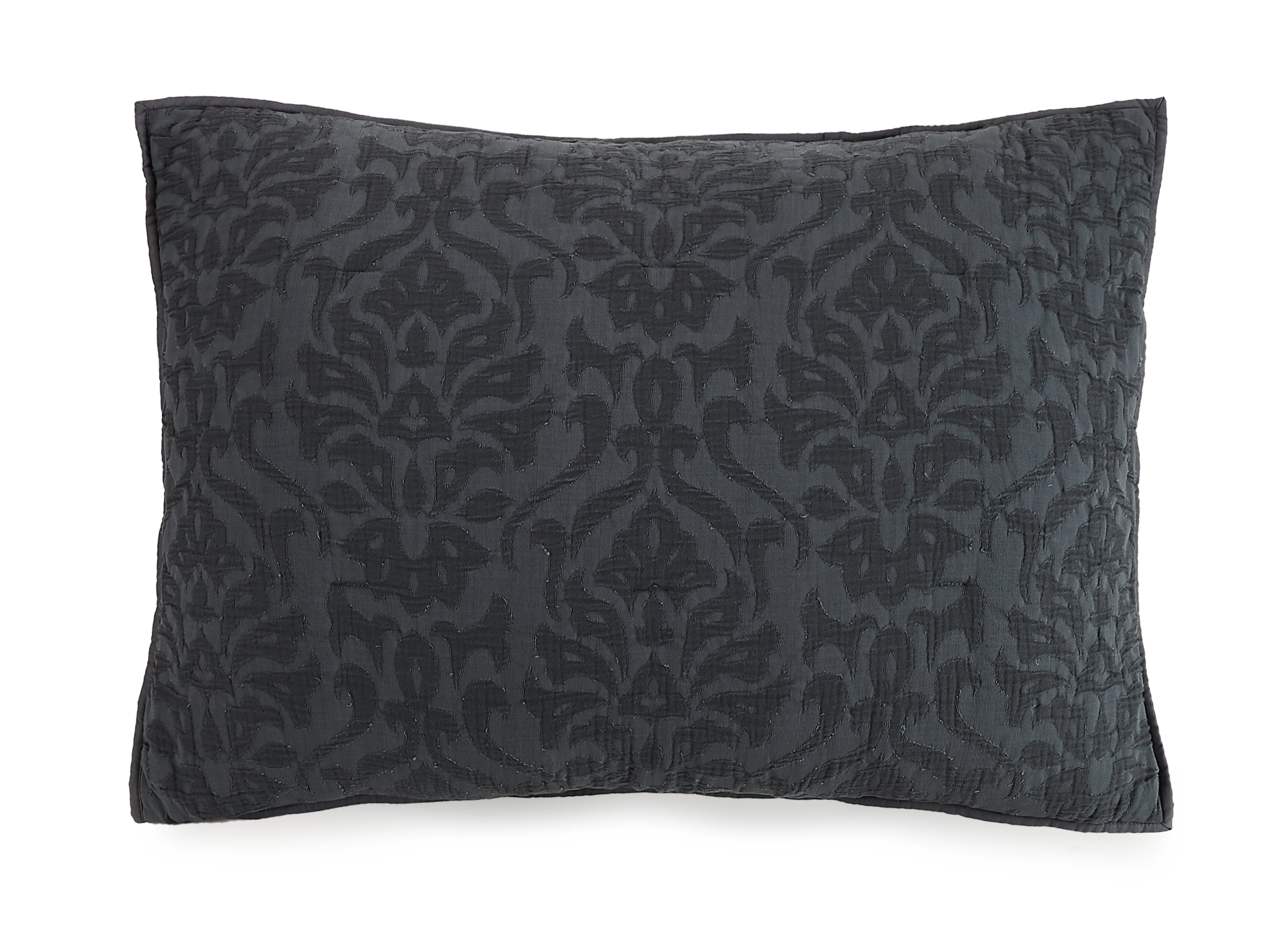 Gray Damask Cotton Standard/Queen Sham Set
