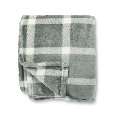 Better Homes & Gardens Oversized Gray Plaid Velvet Plush Throw Blanket, 50 in x 72 in