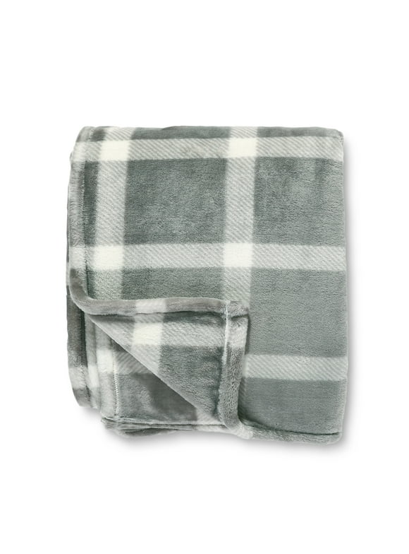 Better Homes & Gardens Gray Plaid Ultra Soft Velvet Printed Throw Blanket, Oversized