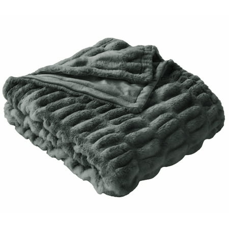 Better Homes & Gardens Gray Ruched Faux Fur Throw, 50" x 72", Adult/Teen