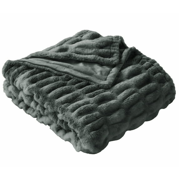 Better Homes & Gardens Gray Ruched Faux Fur Throw, 50" x 72", Adult/Teen